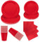 LAWALEISHE 96pcs Red Party Tableware Set, Disposable Red Paper Plates, Cups and Napkins, Solid Color Paper Tableware for Weddings, BBQ and Birthday Parties, Table Decorations