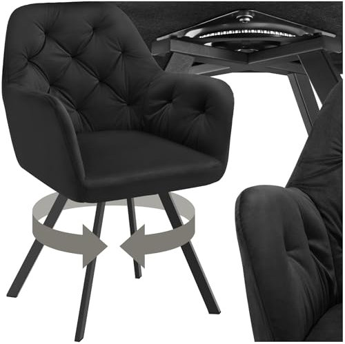 tectake® Esszimmerstuhl drehbar mit Armlehne, Samtstoff Drehstuhl ergonomisch, Möbel für Wohnzimmer, Stühle für Dining Lounge, Office, als Schminkstuhl oder Schreibtischstuhl - schwarz