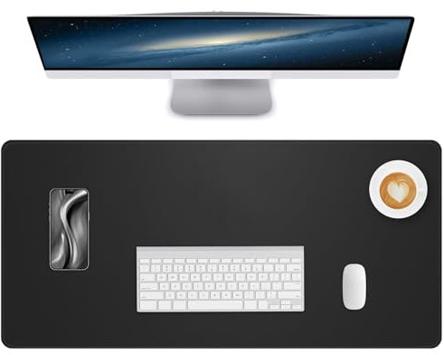 Lllunimon Cuero Almohadilla de Mesa para el ratón Desk Pad Large Mouse Pad Mat Antideslizante Tabla Computadora Portátil Bloque de escritura Oficinas y Familias (Negro, 120x43cm)