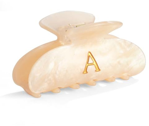 LILIE&WHITE Pince Cheveux Femme Ivoire Nacrée Initiale A – Barrette Griffe Antiglisse Hypoallergénique, Inaltérable, Design Moderne Fait Main, Cadeau Élégant