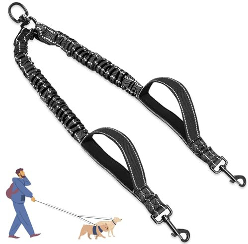 Blanlody Doppelleine für 2 Hunde, Keine Rwicklung Hundeleine für 2 Hunde 360° Drehbare Leine für 2 Hund，Hundeleine für Zwei Hund mit 2 Karabinerhaken,Keine Leine - Größe L
