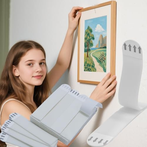 appendi quadri senza chiodi - 12 coppie (24 strisce) command strips per appendere le immagini alla parete senza chiodi, 3,7“L x 0,76”W Adesivo ganci adesivi per quadri, senza danni