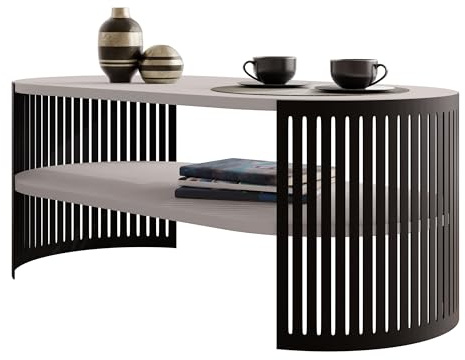 Mirjan24 Couchtisch Fahugin I, ovale Form (Cashmere, Schwarz) | Moderner Kaffeetisch mit praktischer Ablage, stabilem Stahlgestell und viel Platz für Getränke, Bücher und Zubehör