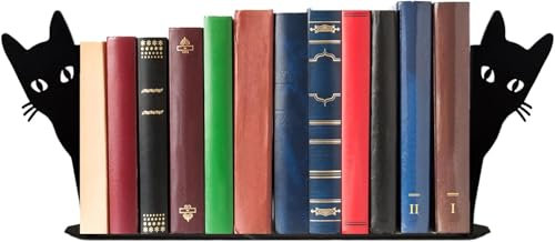 Serre-Livres décoratifs Chat Noir, en métal avec Base antidérapante, Objets déco Originaux pour étagères, bibliothèque ou Bureau, Serre-Livres Design et Mignons