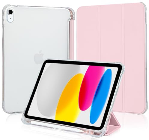 4UBonLife Funda para iPad (A16) 11.ª Generación 2025 11 Pulgadas, iPad 10.ª Generación 10,9 2022 con Portalápiz, Cover Protectora TPU, Carcasa Delgada Ligera con Trasera Translúcido Cubierta, Rosa