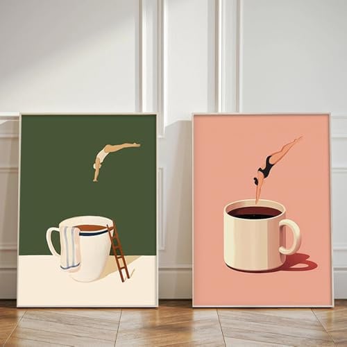 2 Laminas Pared Cafe 30X40CM Cuadros Retro Vintage Poster Arte Abstracto Lienzo Decorativo Cocina Laminas Cocina Vintage Cuadros Decoracion Salon Abstractos Poster Cafe Dormitorio sin Marco