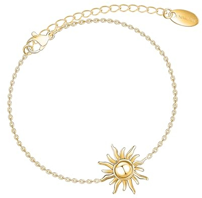 Unimooie Sonne Armband für Frauen Damen Wasserdicht Beständig Edelstahl mit Gold Veredlung Armband Barocker Einseitiger Sonnenanhänger Geburtstage Strände Urlaub Täglich Tragen