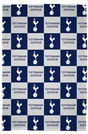 Character World Tottenham Hotspur FC Fleece Blanket – Emblem Check Design Bed Throw - Super Soft Flannel Blanket - 100 × 150cm - Perfect For Football Fans