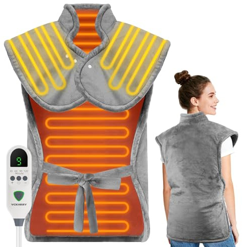 VCKHRRY Heizkissen für Rücken Schulter Nacken 60 x 100cm, Heizdecke 9 Heizstufen, Wärmekissen mit Abschaltautomatik, Schnelle Erwärmung, Rückenwärmer mit Taillenriemen, Flanell, Waschbar