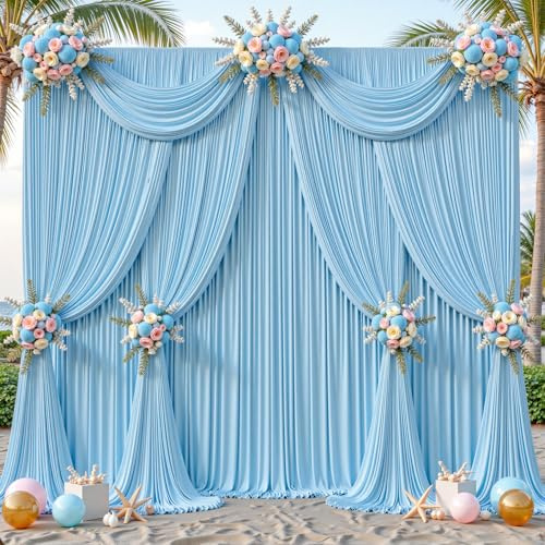 6 Panles Baby Blue Backdrop Curtains - Wrinkle Free Fabric Backdrop Curtain for Photoshoot,10FT Wedding Party Photo Backdrop Drapes for Birthday Baby Shower Photography Stage Background Decorations