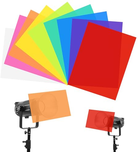 Ferizzia 9 Stück Folie Hitzebeständig für Lampen, A4 Farbfilter Folie | 0,3 mm Dicke PVC Lampenfolie, Farbfolie für Led Lampen, für Scheinwerfer Foto Lampe Grafie Studio Strobe Blitz LED