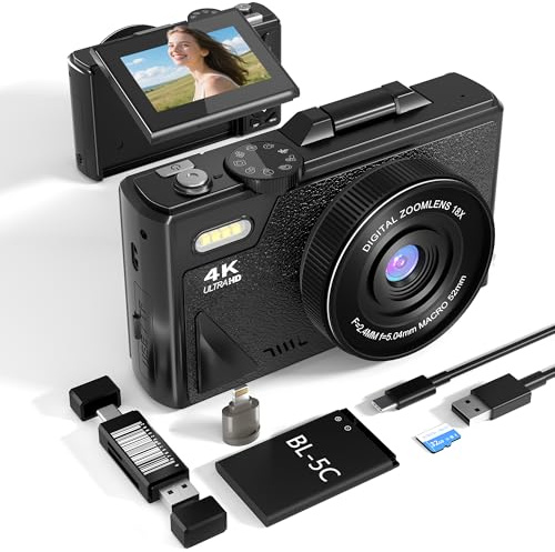 4K Digital Camera for Photography Vlogging: 64MP Compact Cameras with Flip Screen & Anti-Shake - 18X Digital Zoom Point and Shoot Camara with 32GB Micro SD Card for Beginners Teens Adults