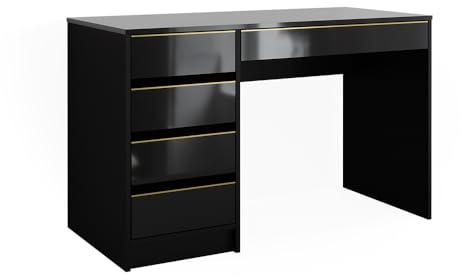 Vicco Schreibtisch Sherry, Schwarz Hochglanz, 55 x 120 cm | mit Schubladen, geeignet als Arbeitsplatz für Homeoffice oder Studium