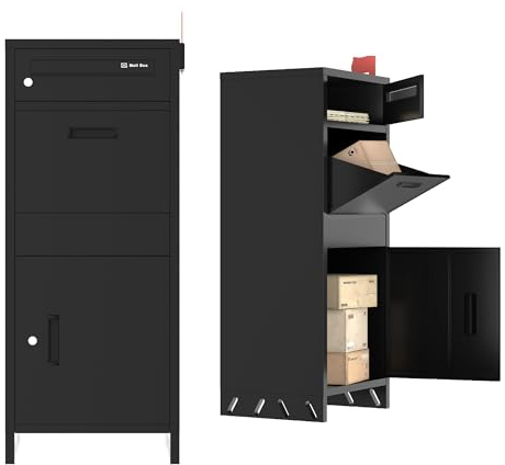 Paketbox Draussen Groß XXL|Installation Erforderlich|Abschließbarer Großer Briefkasten mit Paketfach|Personalisierbare Adressaufkleber|Geeignet für Häuser, Wohnungen, Büros und(39 * 46 * 108 cm)
