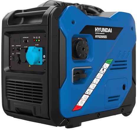 Hyundai 5.5kW / 5500W Petrol Inverter Generator, 5.0kW Continuous Output, Electric Start, Pure Sine Wave 230V Power, ECO Mode, Wheel Kit