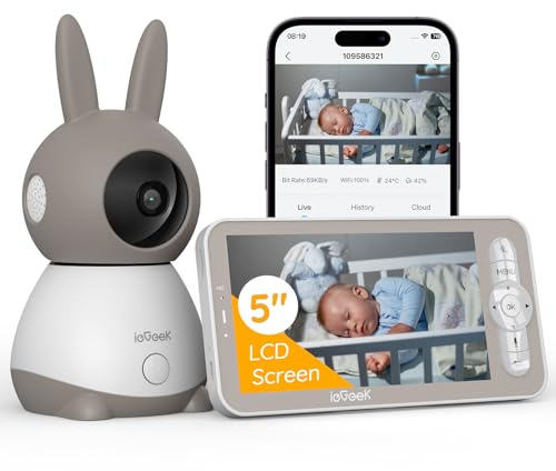 ieGeek Cámara Vigilancia Bebé 5 2K/3MP 360° para Recien Nacido | 5 Pantalla Dividible, Monitor con Audio 2 Vías, Automatic Tracking, Area Detection, Detección Ruido/Vox