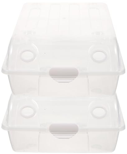 COOPHYA Caja de Almacenamiento de Zapatos de Plástico Blanco, 2 Unidades, Apilable Diseño de Riel para Organizar Zapatos Debajo Mesa en Casa Varios Estilos