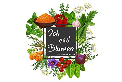 Wallario Küchenrückwand selbstklebend 90 x 60 cm, Motiv: Ich ESS Blumen - Gemüse und Kräuter | Spritzschutz abwischbar & pflegeleicht