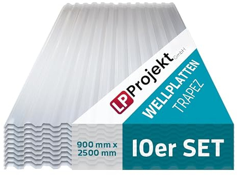 LP Projekt Trapez Wellplatten 90x250 cm - 10er-Set robust & leicht-Dachplatten | UV-beständig & wetterfest - Gewächshaus