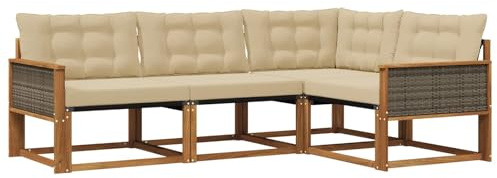 vidaXL Outdoor-Sofagarnitur mit Kissen 4 pcs Natur und Beige, Garten Loungeset, modernes Outdoor Sofa, langlebige Möbel, stylische Terassen-Sitzgelegenheiten, ideal zum Entspannen