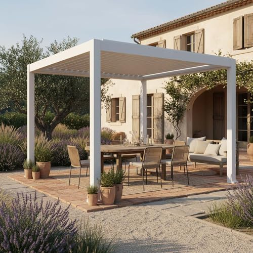 Maanta Lyra Pergola Bioclimatique Motorisée 3X4 m Blanc - Aluminium, Télécommande, IP54