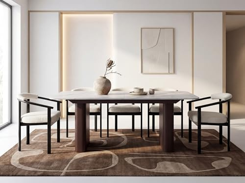 WFL GROUP Ausziehbarer Rechteckiger Esstisch – XXL Modernes Design mit Braunem Metallgestell – für 10-14 Personen, 200 x 90/300 cm – Marmor Weiß