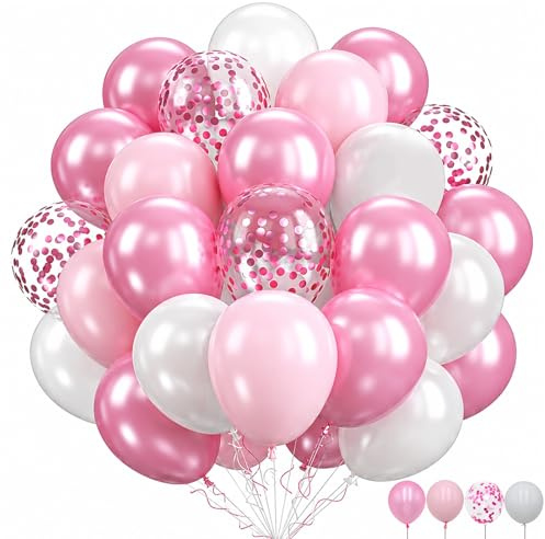 Solisara 60 Pièces Ballons Anniversaire Rose Blancs, Rose Arche Ballons | 12Pouces Ballon Decoration Anniversaire Latex Ballon pour Anniversaire Mariage Baby Shower Bapteme Célébration Fête Princesse