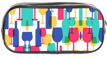 SDEGTHO Cocktail Glasses and Wine Bottles Printed See-Through Pencil Case, Large Capacity Single Compartment, Protective Storage for Pens