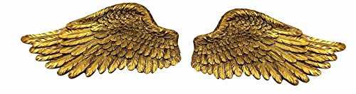 Pair of Angel Wings Ornate Vintage Shabby Cherub Wall Art Fair Garden Decoration (Large, Gold)