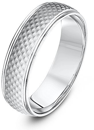 Theia Unisex Ehering Sterling Silber, Hammerschlag, mit doppelt gerilltem Rand, 6mm, - Größe 66 (21.0)