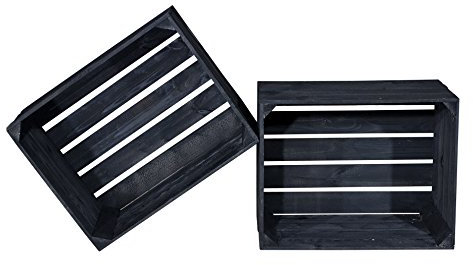 Vinterior Schwarze Obstkisten Weinkiste Wohnzimmer Black Holzkiste Küche Holzkiste Regal 50x40x30cm (2 schwarze Apfelkisten)