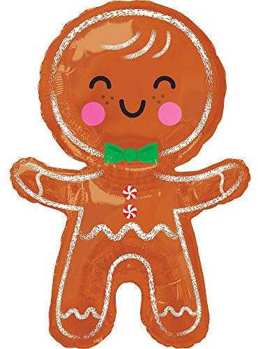 Amscan 3830401 - SuperShape Folienballon fröhlicher Lebkuchenmann, 55 x 78 cm, Gingerbread, Weihnachten, let it snow, Heliumballon, Party, Dekoration, Xmas, Christmas