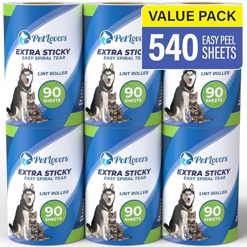 PetLovers Rouleau de Charpie Extra Collant Mega Value Set 450 Feuilles pour l'épilation des Animaux de Compagnie Le détartrant pour Chiens et Chats 6 recharges