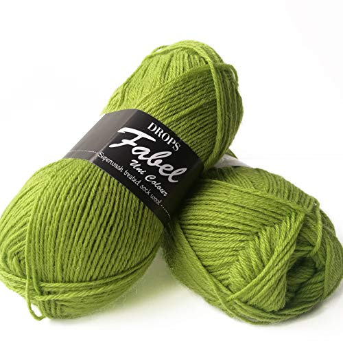 Superwash Pelote de laine mélangée multicolore pour chaussettes Fabel, 1 ou superfine, poids de doigt, 4 plis, 51 g, 200 m par pelote (112 vert pomme)