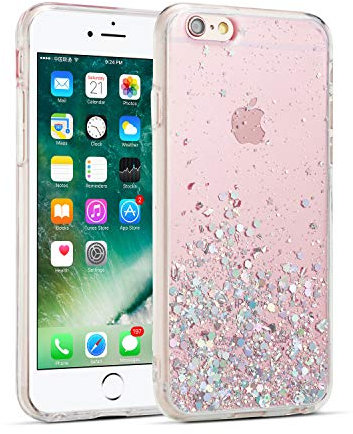 DEFBSC Case for iPhone 6 / iPhone 6s, Bling Glitter Sequin Clear Back Cover, Shockproof Soft TPU Bumper Phone Case Slim Transparent Back for iPhone 6 / iPhone 6s - Pink