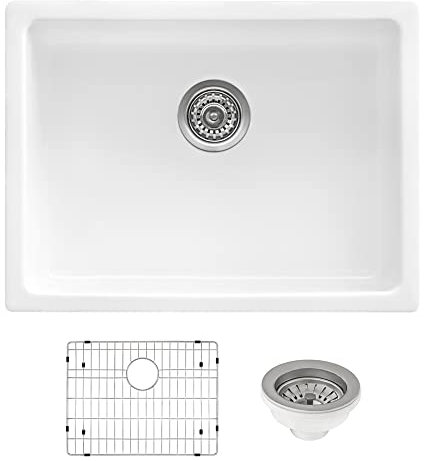 Ruvati 24-inch Fireclay Undermount/Drop-in Topmount Kitchen Sink Single Bowl - White - RVL2420WH
