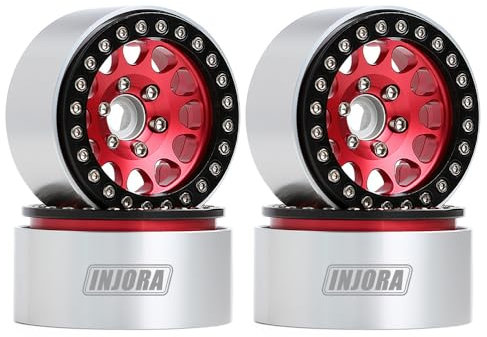 INJORA 4PCS 1,9 Beadlock Felgen Metall Räder Felge Set für 1:10 RC Rock Crawler Axial SCX10 pro SCX10 II III TRX4 D90 VS4-10 Redcat Gen 8 7 Pro Enduro(Rot)