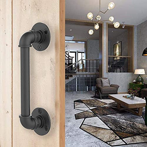 CCJH 24cm Sliding Barn Door Handle, Pull Black Heavy Duty Iron Handle for Wooden Garden Gate Shed Cabinet Door