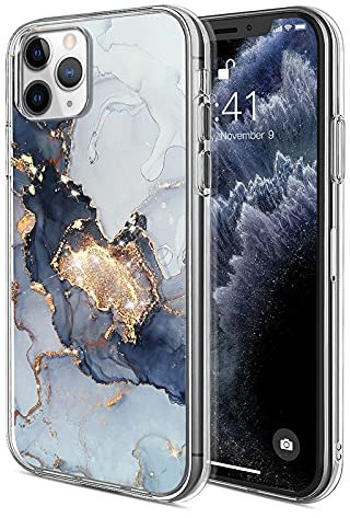 Bosdeny for iPhone 11 Pro Case (5.8), Glitter Marble Shockproof Design, Slim Hard PC Back and Clear Soft TPU Bumper Protective Cover for iPhone 11 Pro - Black