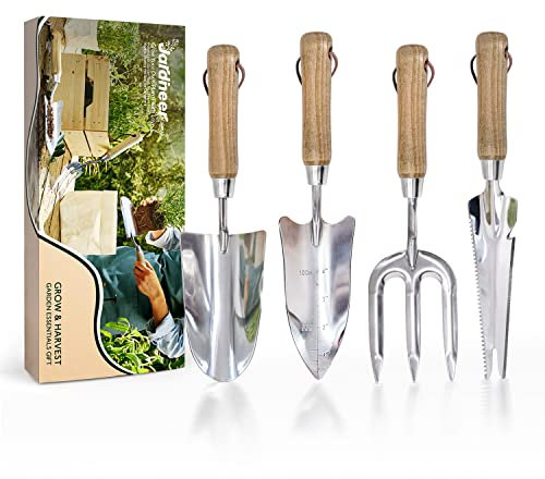 Jardineer Garden Tool Set, 4Pcs Gardening Tools Set Stainless Steel, Garden Hand Tools with Weatherproofed Wood Handles, Ideal Gardening Gift Set for Women Men