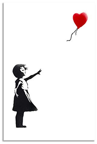 Banksy Leinwandbilder hochkant - Kunstdrucke auf Leinwand I Wandbilder für zuhause, street art graffiti bild (div. Formaten) (Mädchen mit Ballom, 60x80 cm)