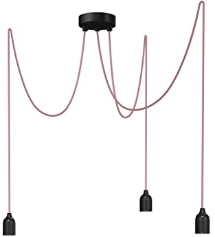 Relight Pendelleuchte 3-flammig Kraken (höhenverstellbar), E27 Lampenfassungen aus Bakelit, 3x 5 Meter Textilkabel Rosa