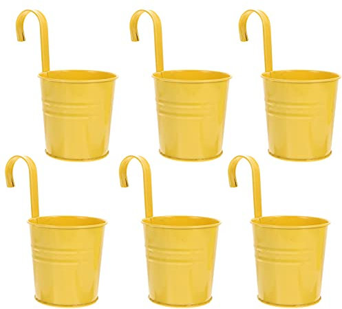 Holibanna 6pcs Iron Hanging Flower Pots with Detachable Hook and Drainage Hole Metal Plant Bucket Herb Holders Balcony Planters for Garden Patio Railing Fence