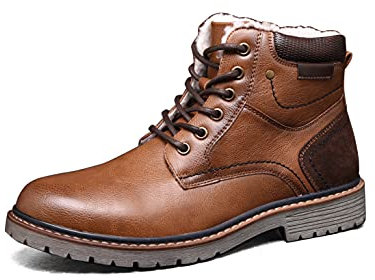 TOP STAKA Men's Boots Lace Up Winter Shoes Fur Warm Ankle Boots Anti-Slip Snow Shoes Tan