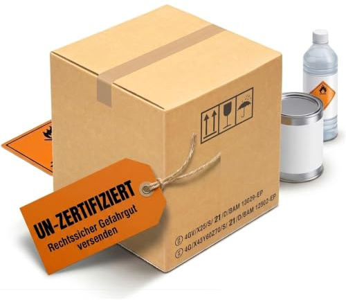 KK Verpackungen Gefahrgutkartons 390x390x430 mm 2-wellig | 10 Stück, UN 4G/4GV zertifiziert | Gefahrgutverpackung RID | Versandkarton für Farben, Lacke, Lösungsmittel | Fefco 0201