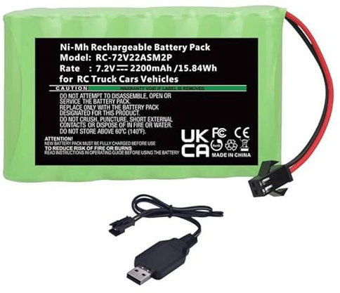 Pickle Power Batteria RC NiMH 7,2 V con connettore maschio SM-2P a 2 poli per veicoli RC, camion, barche, navi, escavatori, Crawler, Buggy, carro armato e altri modelli RC