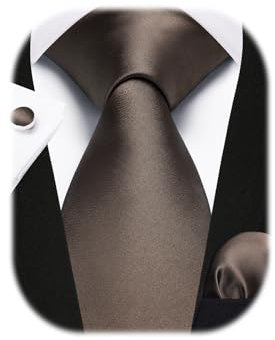Enlision Braun Krawatte Herren Seide Hochzeit Krawatten und Einstecktuch mit Manschettenknöpfe Set Elegant Einfarbig Seidenkrawatte mit Taschentuch Business Party