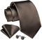 Enlision Braun Krawatte Herren Seide Hochzeit Krawatten und Einstecktuch mit Manschettenknöpfe Set Elegant Einfarbig Seidenkrawatte mit Taschentuch Business Party