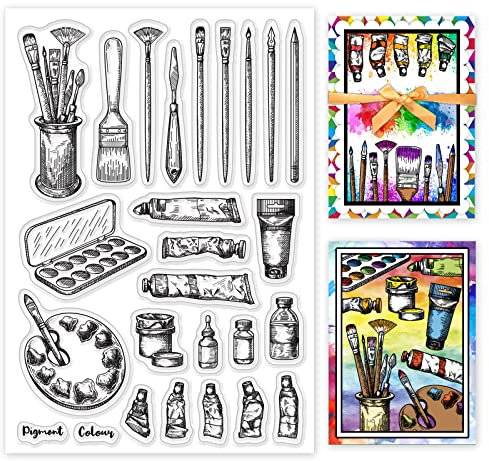 GLOBLELAND Malerei Klare Briefmarken für DIY Scrapbooking Dekor Pinsel Palette Kunst Transparente Silikonstempel für Die Herstellung von Karten Fotoalbum Dekoration