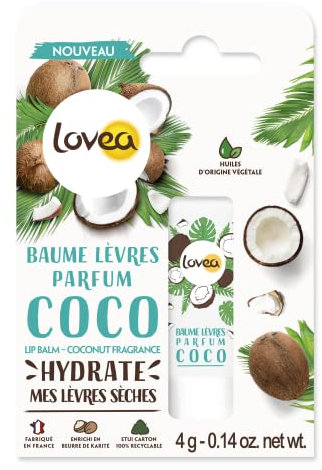 LOVEA Lippenbalsam – Kokosduft – beruhigt, spendet Feuchtigkeit & macht sie geschmeidig – für trockene Lippen – angereichert mit Sheabutter – auf Basis pflanzlicher Öle